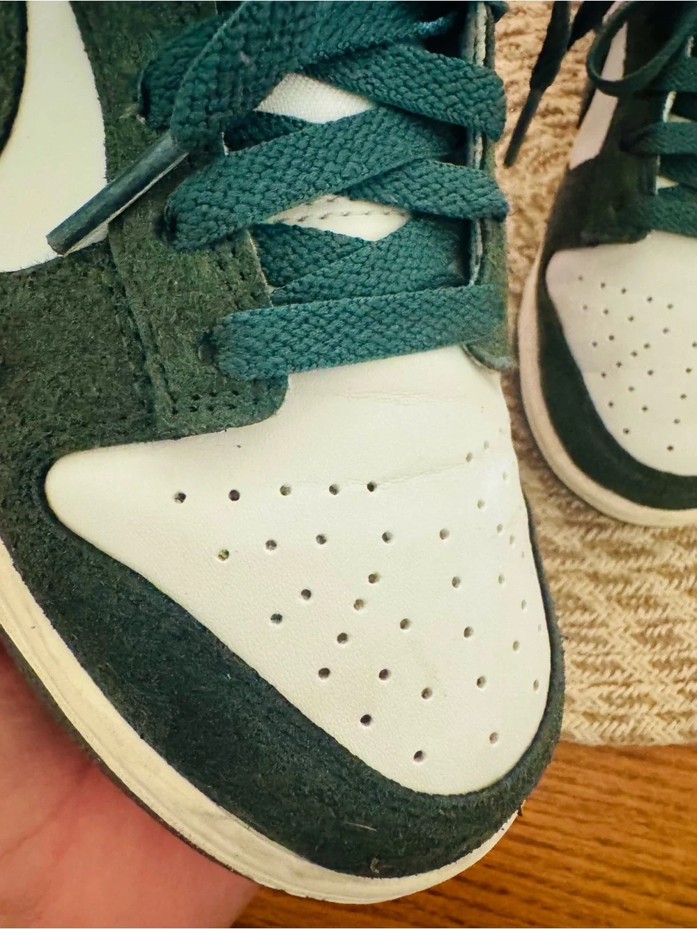 Nike Men’s Dunk Low — White & Dark Green Suede